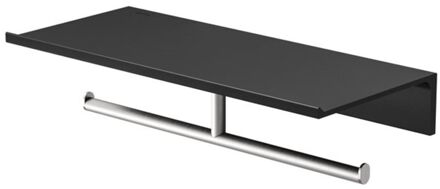 Geesa Planchet met Toiletrolhouder Zonder Klep Dubbel Geesa Leev 28 cm Geborsteld RVS Zwart