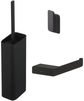 Geesa Shift Toiletaccessoireset - Toiletborstel met houder - Toiletrolhouder zonder klep - Handdoekhaak - Zwart 919900-06-115 Zwart mat
