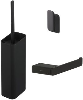 Geesa Toiletset Accessoires Geesa Shift Toiletborstel met houder - Toiletrolhouder zonder klep - Handdoekhaak - Zwart Geesa
