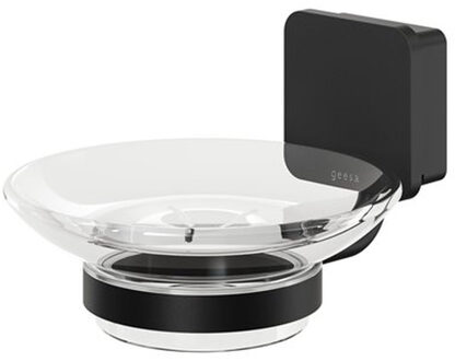 Geesa Zeephouder Geesa Topaz Glas Met Muurbeugel Mat Zwart Wit Chroom