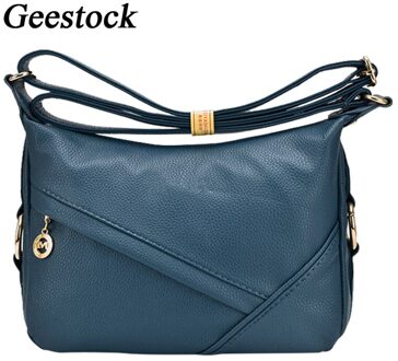 Geestock Schoudertas Retro Dames Lederen Handtassen, Casual Mode Moeder Zakken, Vrouwen Messenger Schoudertassen blauw