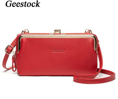 Geestock Vrouwen Crossbody Tassen Voor Portemonnee Houder Vrouwelijke Clutch Purse Pu Lederen Handtas Meerdere Card Slot Met Grote Capaciteit rood