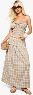 Geflannelte Geplooide Midi-Rok Met Split, Beige - 42