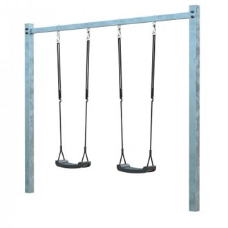 Gegalvaniseerd Metalen Dubbele Schommel - Zwarte Schommelzitjes Black