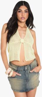 Gehaakte Bloem Detail Zwevende Gebreide Top, Lemon - S