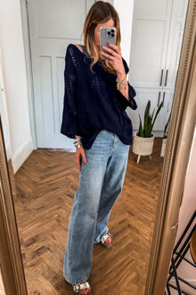 Gehaakte Brei Pull-over - maat XL Donkerblauw