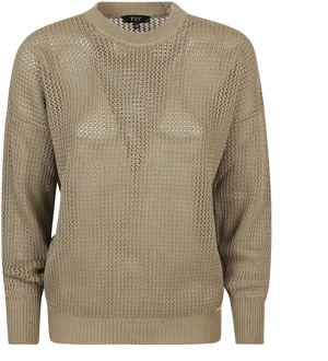 Gehaakte Crew-neck Sweater in Khaky Groen Fay , Green , Dames - S,Xs