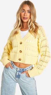 Gehaakte Crop Cardigan Met Knoopsluiting, Butter - L