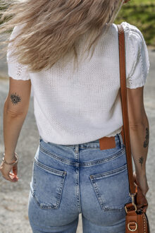 Gehaakte Korte Mouw Trui - maat XL Wit