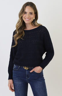 Gehaakte Lurex Top Longsleeve Marine Marineblauw