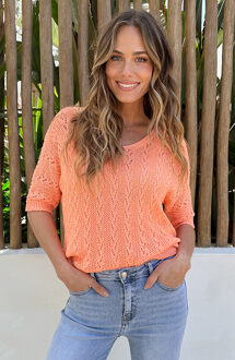 Gehaakte Lurex Trui Dames Koraal Oranje