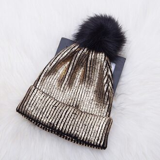 Gehaakte Muts Meisje Solid Leuke Pompom Beanie Herfst Winter Haarbal Vrouwen Hoeden Warm Gebreide Winddicht Metallic Shiny Soft Goud