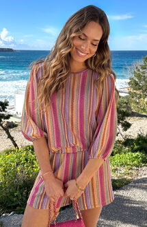 Gehaakte Pofmouwen Top Multicolor