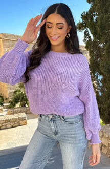 Gehaakte Trui Met Pofmouw Lila