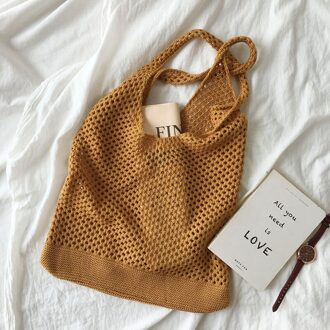 Gehaakte Vest Vrouwen Schoudertassen Breien Handtassen Voor Vrouwen Vintage Retro Breien Top-Handvat Tas Vrouwelijke Tassen geel