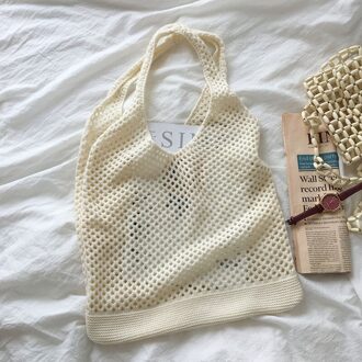 Gehaakte Vest Vrouwen Schoudertassen Breien Handtassen Voor Vrouwen Vintage Retro Breien Top-Handvat Tas Vrouwelijke Tassen wit