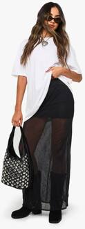 Gehammerde Maxi-Rok Met Mesh Voering, Black - 42