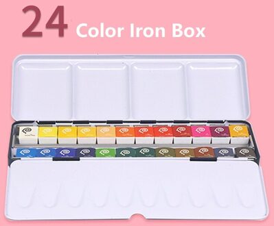 Geheugen 16/24/48 Kleuren Draagbare Reizen Solid Pigment Aquarel Verf Set Met Water Kleur Borstel Pen Voor Schilderen Art levert 24 kleur Iron doos