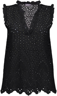 Geisha 43330-70 999 top embroidery anglaise black Zwart - M
