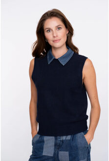 Geisha 54509-10 675 spencer denim collar navy + denim collar Blauw - L