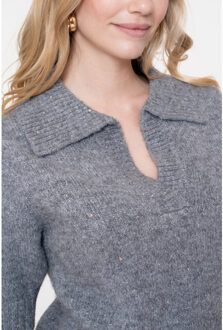 Geisha 54540-14 925 pullover v-neck lurex & secq grey/silver Grijs