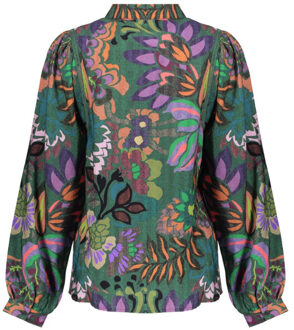 Geisha Blouse 53640-20 green combi Groen - M