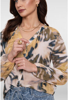 Geisha blouse 63226-20 560 olive/chambr Groen - L