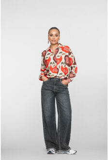 Geisha blouse print 53604-20 450 red/wool white Rood - L