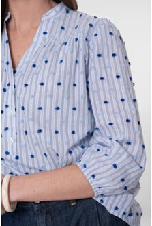 Geisha blouse stripes + dots 63057-14 625 blue Blauw - XL