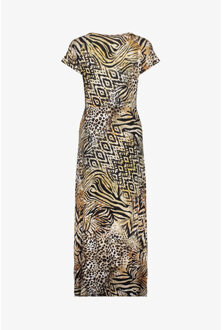 Geisha Dress v-neck sleeveless aop dessin - maat L Taupe