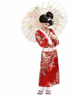 Geisha Flower Kostuum Meisje Rood - Zalm, Multikleur - Print