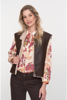 Geisha gilet im lammy + zip 55847-19 775 brown/cream Bruin - S