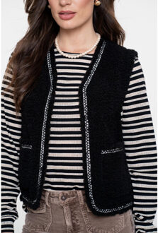 Geisha gilet teddy embroidery 55541-19 999 black/tape black zigzag Zwart - M