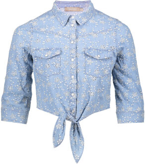 Geisha Meisjes jeans blouse broderie - blauw - Maat 152