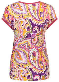 Geisha T-shirt aop fancy rib dessin Paars - XS