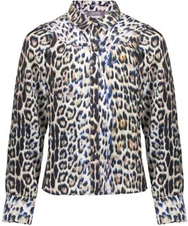 Geisha winter blouse meisjes - bruin/blauw/zwart - luipaard - Maat 164