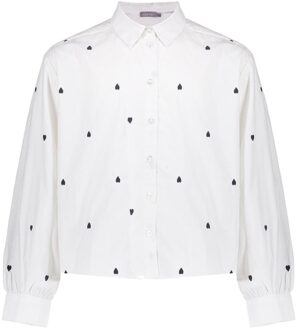 Geisha winter blouse meisjes - wit/zwart - harten - Maat 152