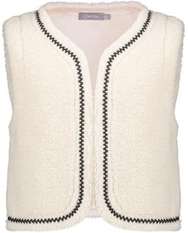 Geisha winter gilet meisjes - wit/bruin - zigzag, teddy borduursel - Maat 152