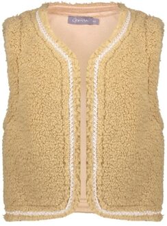 Geisha winter gilet meisjes - zand - zigzag, teddy borduursel - Maat 140