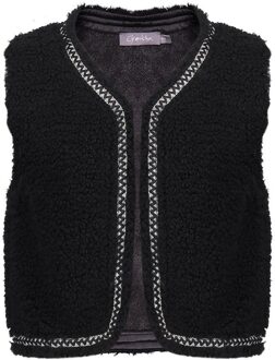 Geisha winter gilet meisjes - zwart - zigzag, teddy borduursel - Maat 152