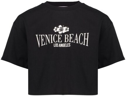 Geisha zomer t-shirt meisjes - cropped venice beach - zwart / off wit - Maat 152