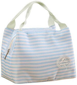 Geïsoleerde Koude Canvas Streep Picknick Carry Case Thermische Draagbare Lunch Tas Bolsa Termica Lunch Tas Voedsel Zak Voor Vrouwen Mannen kid Blauw