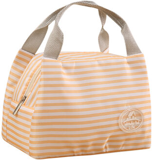 Geïsoleerde Koude Canvas Streep Picknick Carry Case Thermische Draagbare Lunch Tas Bolsa Termica Lunch Tas Voedsel Zak Voor Vrouwen Mannen kid Geel