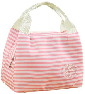 Geïsoleerde Koude Canvas Streep Picknick Carry Case Thermische Draagbare Lunch Tas Bolsa Termica Lunch Tas Voedsel Zak Voor Vrouwen Mannen kid Roze