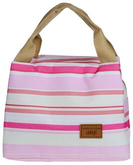 Geïsoleerde Lunch Tas Thermische Streep Tassen Cooler Picknick Voedsel Lunchbox Tas Voor Kinderen Vrouwen Meisjes Dames Man Kinderen roze