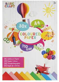 Gekleurd papier - 30x vellen - A4-formaat - knutselpapier/tekenpapier Multi
