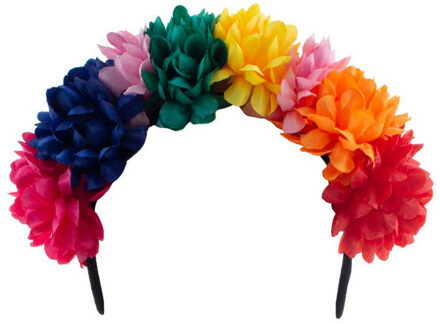 Gekleurde bloemen verkleed diadeem/tiara - kunststof - dames - Day of the Dead thema Multi