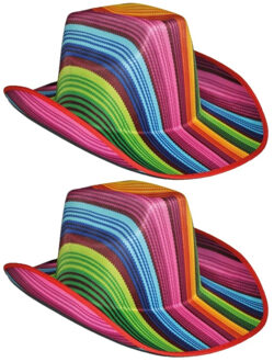 Gekleurde cowboyhoed - 2x stuks - gestreept - regenboog - Carnaval verkleed hoeden