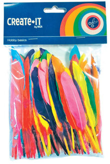 Gekleurde knutsel veertjes - set 100x - Hobby/decoratie sierveren - Knutselen - formaat 14 cm