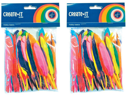 Gekleurde knutsel veertjes - set 200x - Hobby/decoratie sierveren - Knutselen - formaat 14 cm